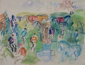 Cavalli e fantini a Epsom (gouache su carta)