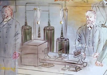 La Fee Electricite, particolare: Ritratti di Wilhelm Conrad Rontgen (1845-1923), fisico tedesco.1937 (dipinto)