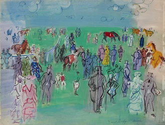 Paddock at Ascot (gouache e acquerello su carta)