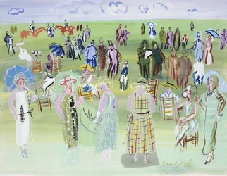 Manichini di Poiret alle corse, con ombrelli blu; Les Mannequins de Poiret aux Courses, a l