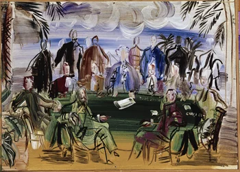 Scienziati intorno a un tavolo (olio su tela