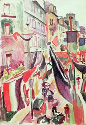 Strada decorata con bandiere, Le Havre (olio su tela)