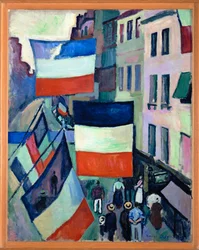 Strada con bandiere (olio su tela)