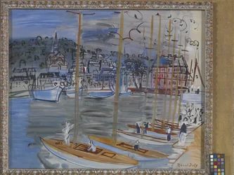Yacht nel porto di Deauville (olio su tela)
