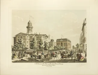Angolo nord-ovest di LaSalle e Randolph, Chicago, che mostra Court House Square nell