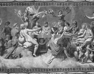 Il banchetto degli dei, dipinto sul soffitto del corteggiamento e matrimonio di Cupido e Psiche (dettaglio)