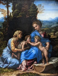 Francese:  La Petite Sainte Famille Sacra Famiglia con Santa Elisabetta e il bambino San Giovanni