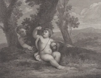 Il giovane Bacco seduto sotto un albero, che solleva un bicchiere di vino, con un altro giovane dietro, 1780