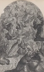 La visione di San Domenico, con Dio Padre e Cristo in alto al centro, la Vergine in piedi, 1607