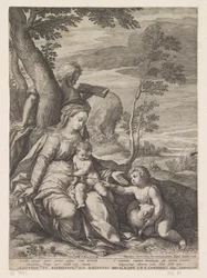 Sacra Famiglia sotto un albero con Giovanni Battista bambino