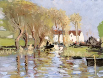 Barcone su un canale, estuario della Gironda (gouache su carta)