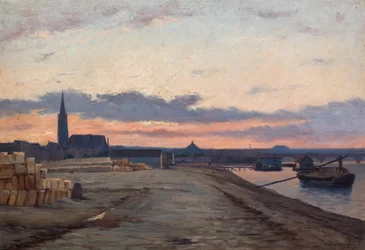 Banchine di Bordeaux al tramonto (olio su tavola)