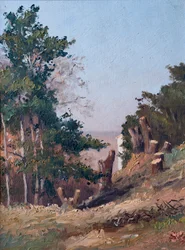 Alberi tagliati, sullo sfondo, estauire de la Gironde (olio su tavola)