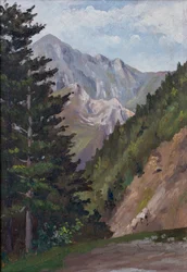 Abete e montagna, Pirenei (olio su tavola)