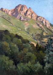 Paesaggio con montagna (olio su tavola)