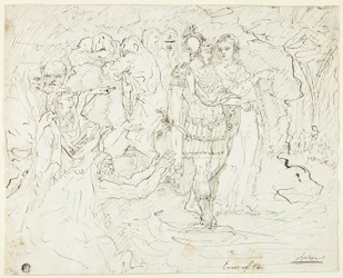 Enea nei Campi Elisi (recto); Schizzi di gruppi di figure (verso)