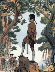 Napoleone Bonaparte (1769-1821) bambino ad Ajaccio, Corsica. Illustrazione di Raymond de Neziere in "Le nostre glorie nazionali" 1920 Collezione privata DR