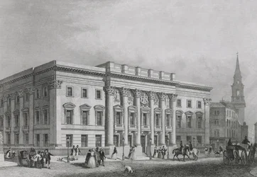 Vista della Sala degli Orafi da Foster Lane, inciso da Albutt, c.1835