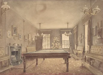 Interno della sala da biliardo a Lupton House, Devonshire, progettato da George