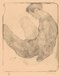 Uomo nudo con ginocchia piegate