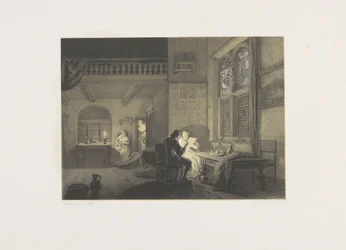 Interno con figure alla luce delle candele