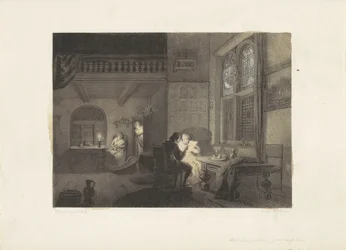 Interno con figure alla luce delle candele