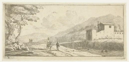 Paesaggio con un uomo su un asino