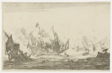 Battaglia navale con una nave che affonda