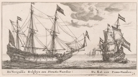 Il "Vergulde Dolphyn," una grande nave mercantile, e il "Kat," un flauto