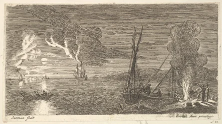 Scena notturna con pescatore accanto a un fuoco, XVII secolo