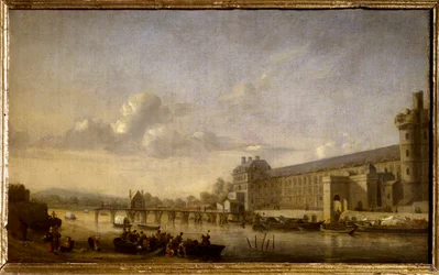 Veduta della Senna con la facciata sud e la grande galleria del Louvre Dipinto di Reinier Nooms detto Zeeman (1623-1667) 1660 Sole. 0,26x0,41 m Parigi, Museo del Louvre