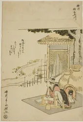 Il Fiume Gioiello per la Piena dei Tessuti nella Provincia di Settsu (Settsu Toi no Tamagawa), da una serie senza titolo di Sei Fiumi Gioiello