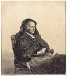 Una donna anziana (madre di Rembrandt, seduta a un tavolo)