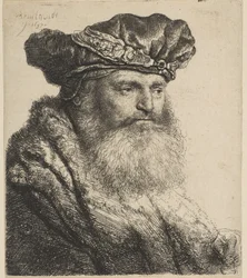 Uomo barbuto con cappello di velluto con fermaglio gioiello, 1637