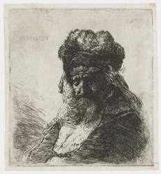 Vecchio barbuto con cappello di pelliccia, occhi chiusi