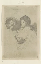 Tre teste di donne, una dormiente