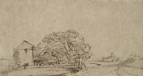 Edificio agricolo accanto a una strada con fattoria distante