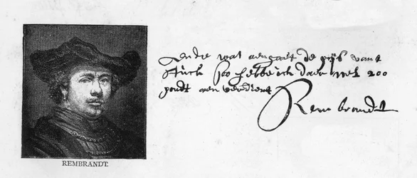 Scrittura e firma di Rembrandt da una lettera a Constantine Huygens che richiede il pagamento di una somma di denaro dovuta, c. 1640