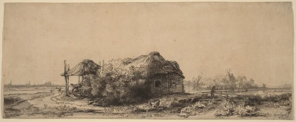 Paesaggio con casetta e fienile: formato oblungo