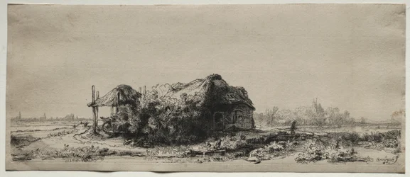 Paesaggio con cottage e fienile