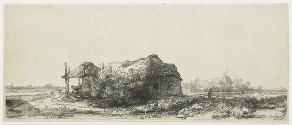 Paesaggio con cottage e fienile