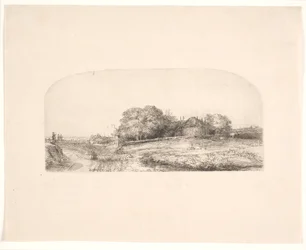 Paesaggio con un fienile e un gregge di pecore