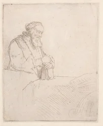 Anziano in meditazione, appoggiato a un libro