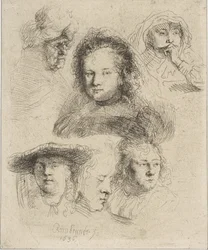Moglie di Rembrandt e altre cinque teste, 1636
