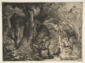 San Francesco sotto un albero, in preghiera