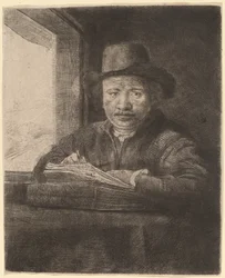 Autoritratto disegnando alla finestra