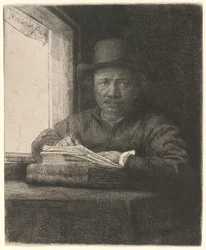 Autoritratto disegnando alla finestra