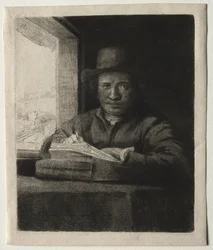 Autoritratto disegnando alla finestra