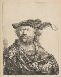 Autoritratto con cappello di velluto con piuma, 1638