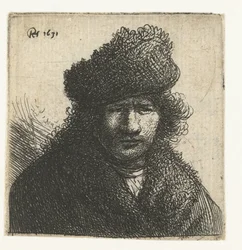 Autoritratto con cappello di pelliccia inclinato: busto